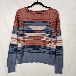 Pendleton Cotton Raglan Trubal Deisgn Sweater Size Medium Blue Orange Cream